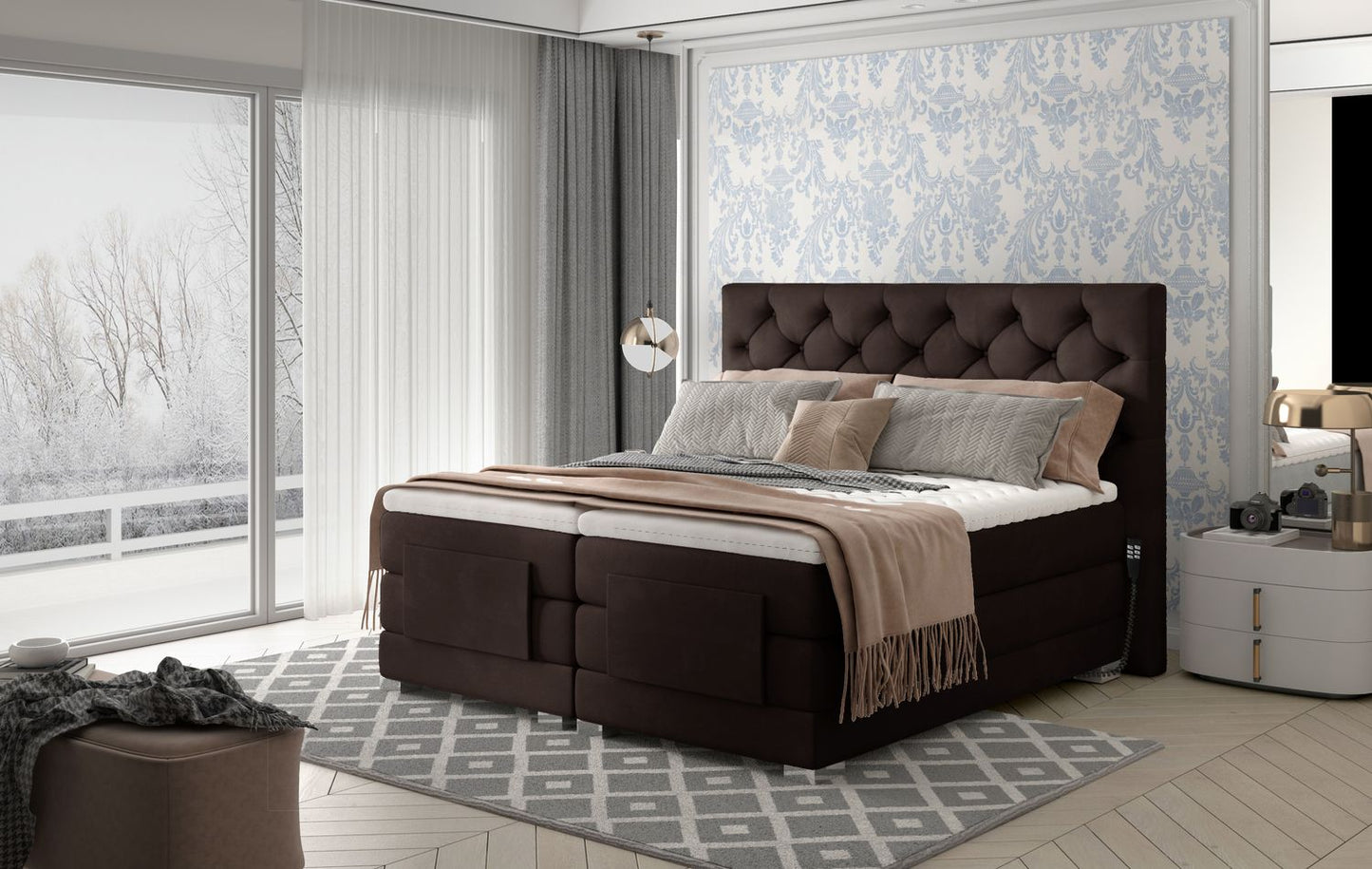 Continental Double Bed Sunderland 2 | size: Length: 217cm, Width: 198cm, Height: 130cm | color: Monolith | image: 1 | variant: 1012598