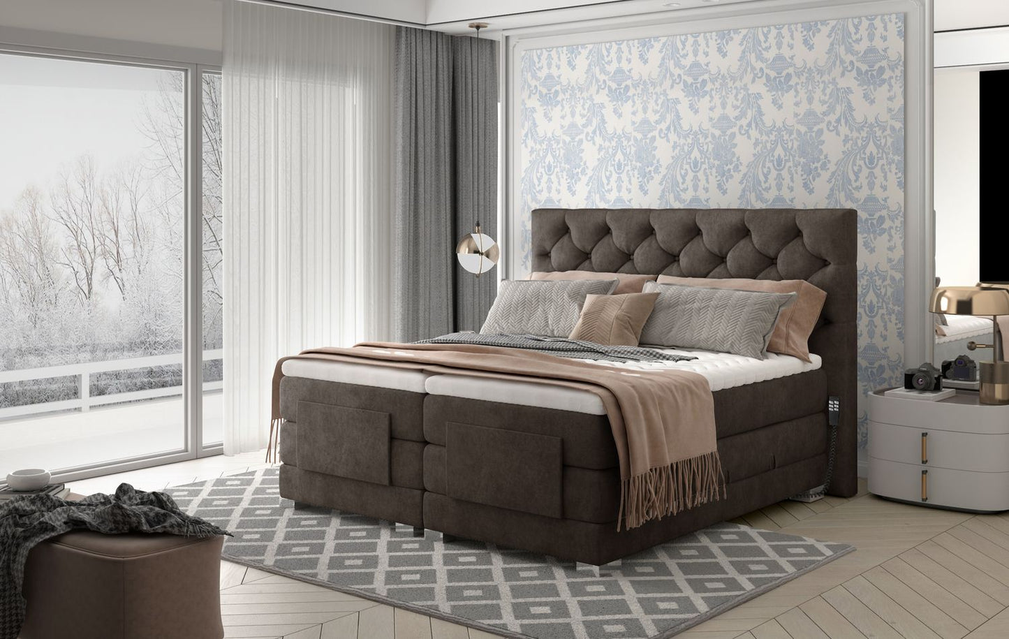 Continental Double Bed Sunderland | size: Length: 217cm, Width: 158cm, Height: 130cm | color: Dora | image: 1 | variant: 1012555