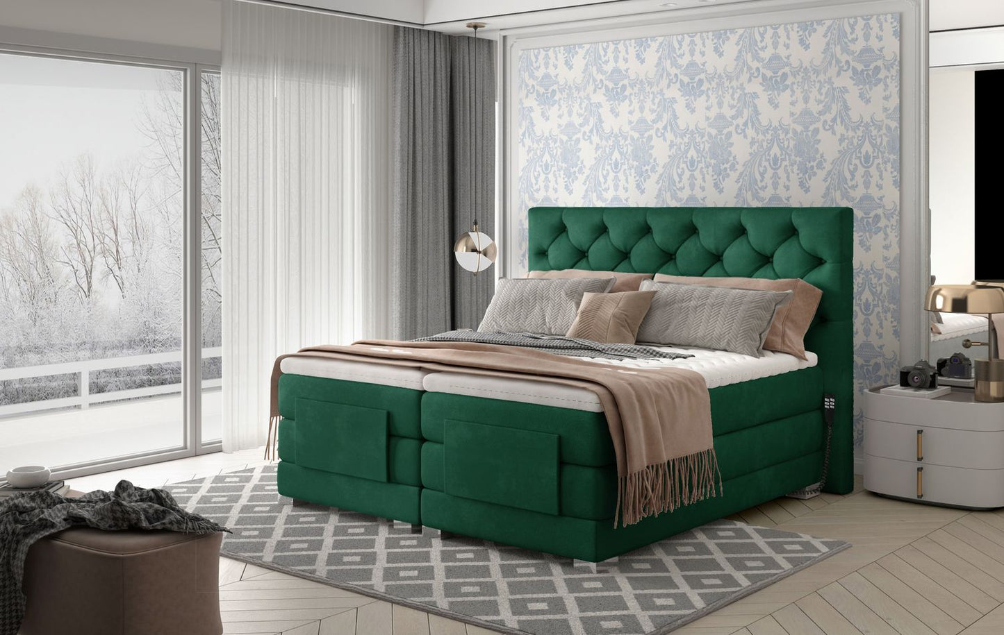 Continental Double Bed Sunderland | size: Length: 217cm, Width: 158cm, Height: 130cm | color: Kronos | image: 1 | variant: 1012560