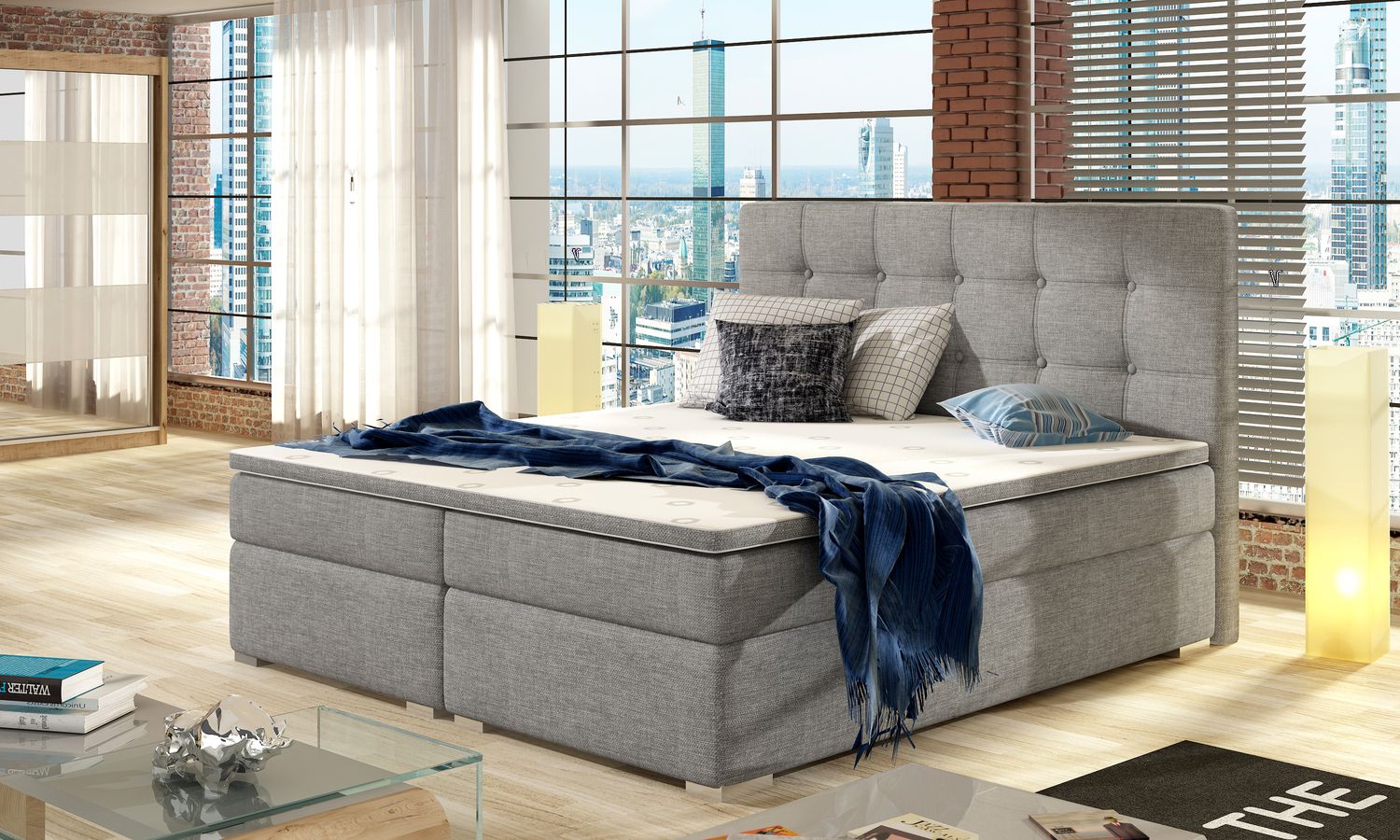 Continental Double Bed West Brighton 2 | size: Length: 205cm, Width: 143cm, Height: 105cm | color: Gray | image: 1 | variant: 1012874