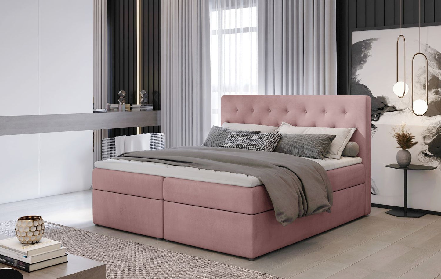 Continental Double Bed West Lugano 1 | size: Length: 215cm, Width: 160cm, Height: 115cm | color: Mat/Velvet | image: 1 | variant: 1012953