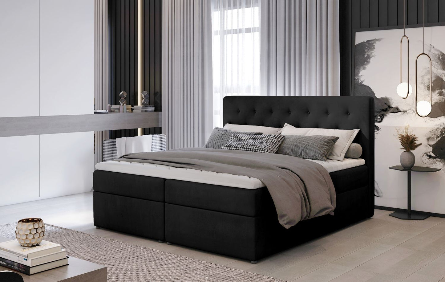 Continental Double Bed West Lugano 2 | size: Length: 215cm, Width: 180cm, Height: 115cm | color: Monolith | image: 1 | variant: 1012967