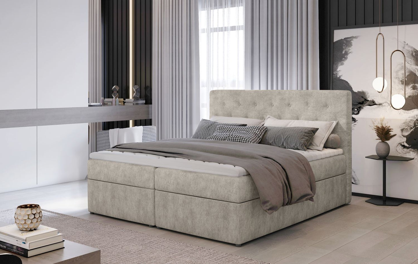 Continental Double Bed West Lugano | size: Length: 215cm, Width: 140cm, Height: 115cm | color: Dora | image: 1 | variant: 1012926