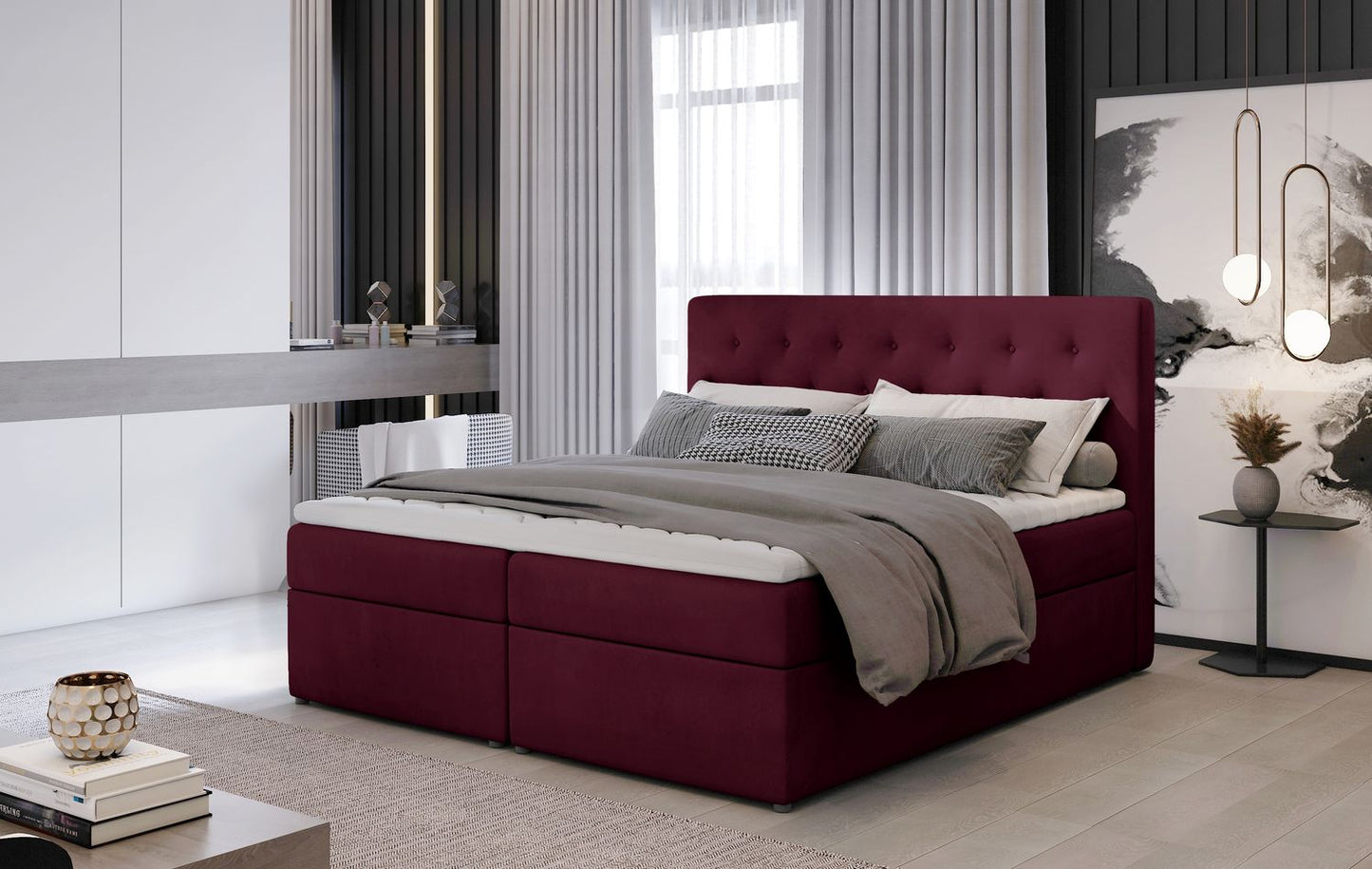 Continental Double Bed West Lugano | size: Length: 215cm, Width: 140cm, Height: 115cm | color: Mat/Velvet | image: 1 | variant: 1012939
