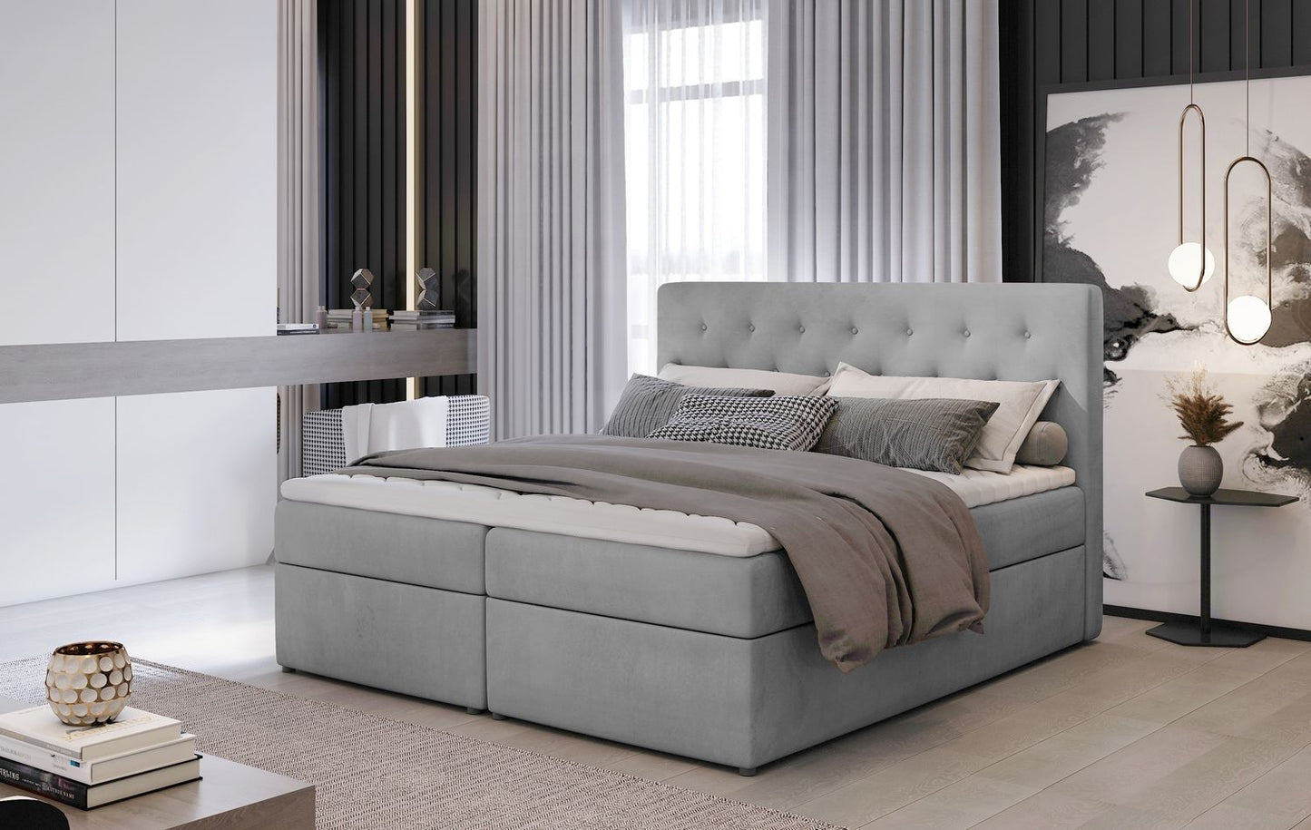 Continental Double Bed West Lugano | size: Length: 215cm, Width: 140cm, Height: 115cm | color: Monolith | image: 1 | variant: 1012936