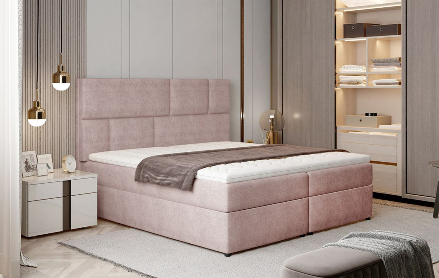 Continental Double Bed West Osaka 1 | size: Length: 210cm, Width: 165cm, Height: 124cm | color: Omega | image: 1 | variant: 1012706