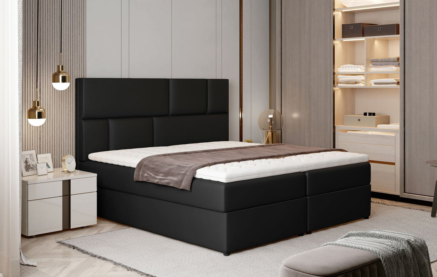 Continental Double Bed West Osaka 1 | size: Length: 210cm, Width: 165cm, Height: 124cm | color: Soft | image: 1 | variant: 1012702