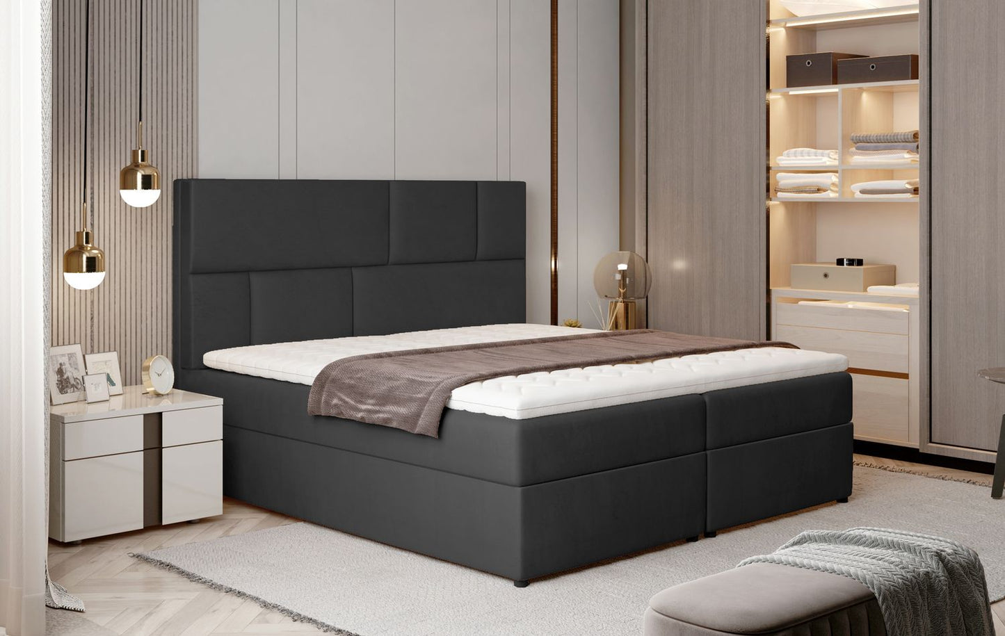 Continental Double Bed West Osaka 2 | size: Length: 210cm, Width: 185cm, Height: 124cm | color: Monolith | image: 1 | variant: 1012715