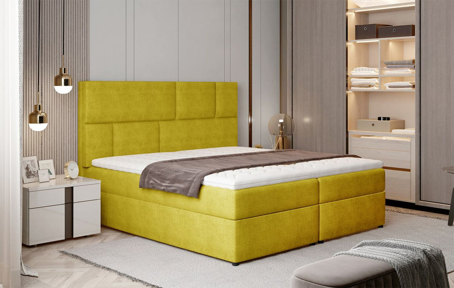 Continental Double Bed West Osaka 2 | size: Length: 210cm, Width: 185cm, Height: 124cm | color: Omega | image: 1 | variant: 1012721