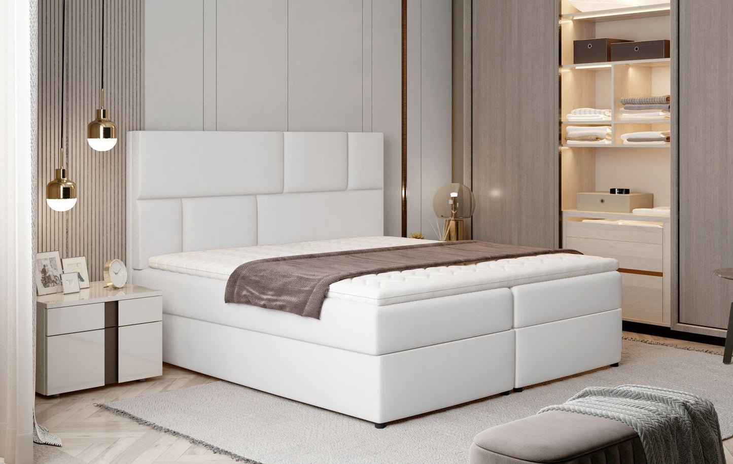 Continental Double Bed West Osaka 2 | size: Length: 210cm, Width: 185cm, Height: 124cm | color: Soft | image: 1 | variant: 1012719