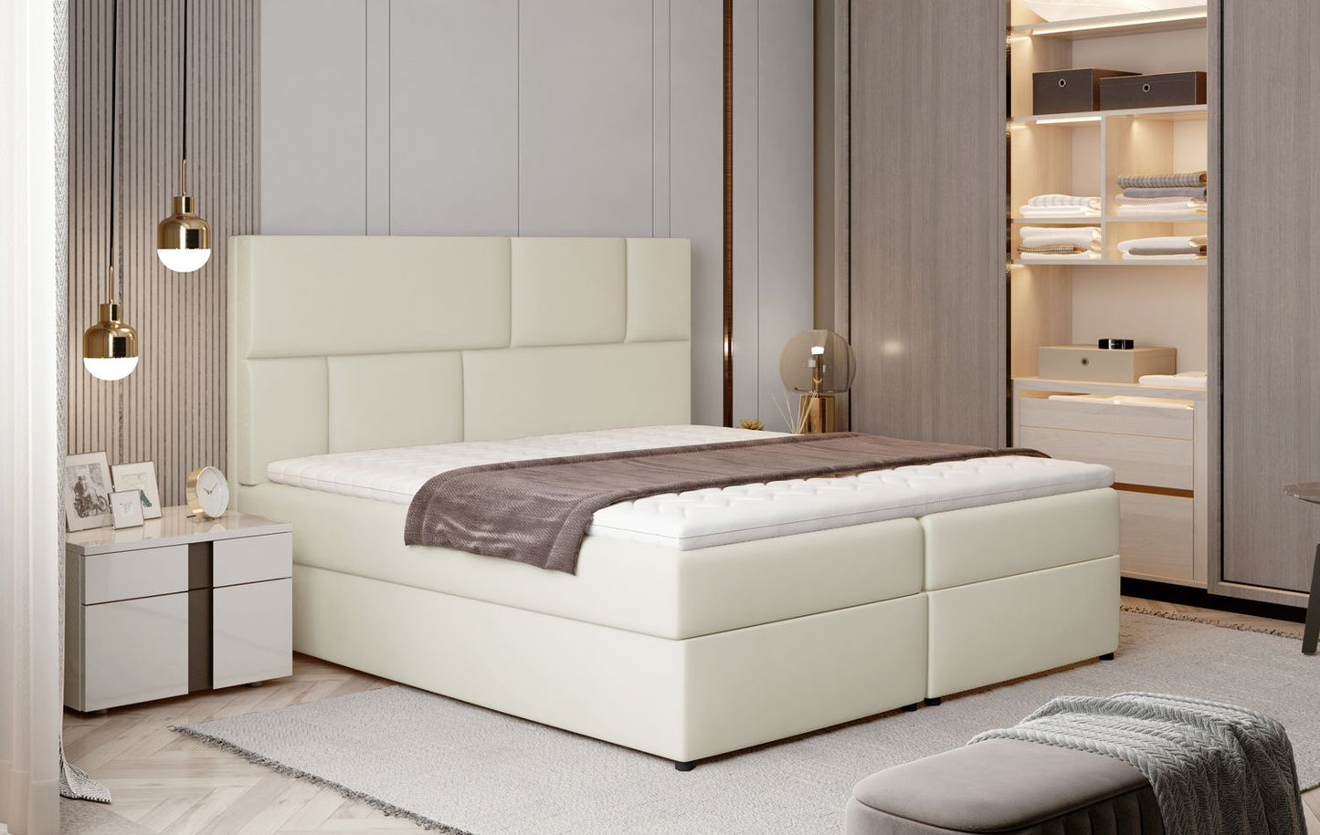 Continental Double Bed West Osaka 2 | size: Length: 210cm, Width: 185cm, Height: 124cm | color: Soft | image: 1 | variant: 1012720