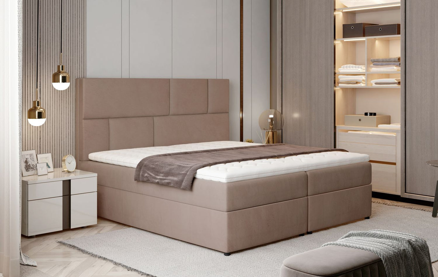 Continental Double Bed West Osaka | size: Length: 210cm, Width: 145cm, Height: 124cm | color: Beige | image: 1 | variant: 1012681