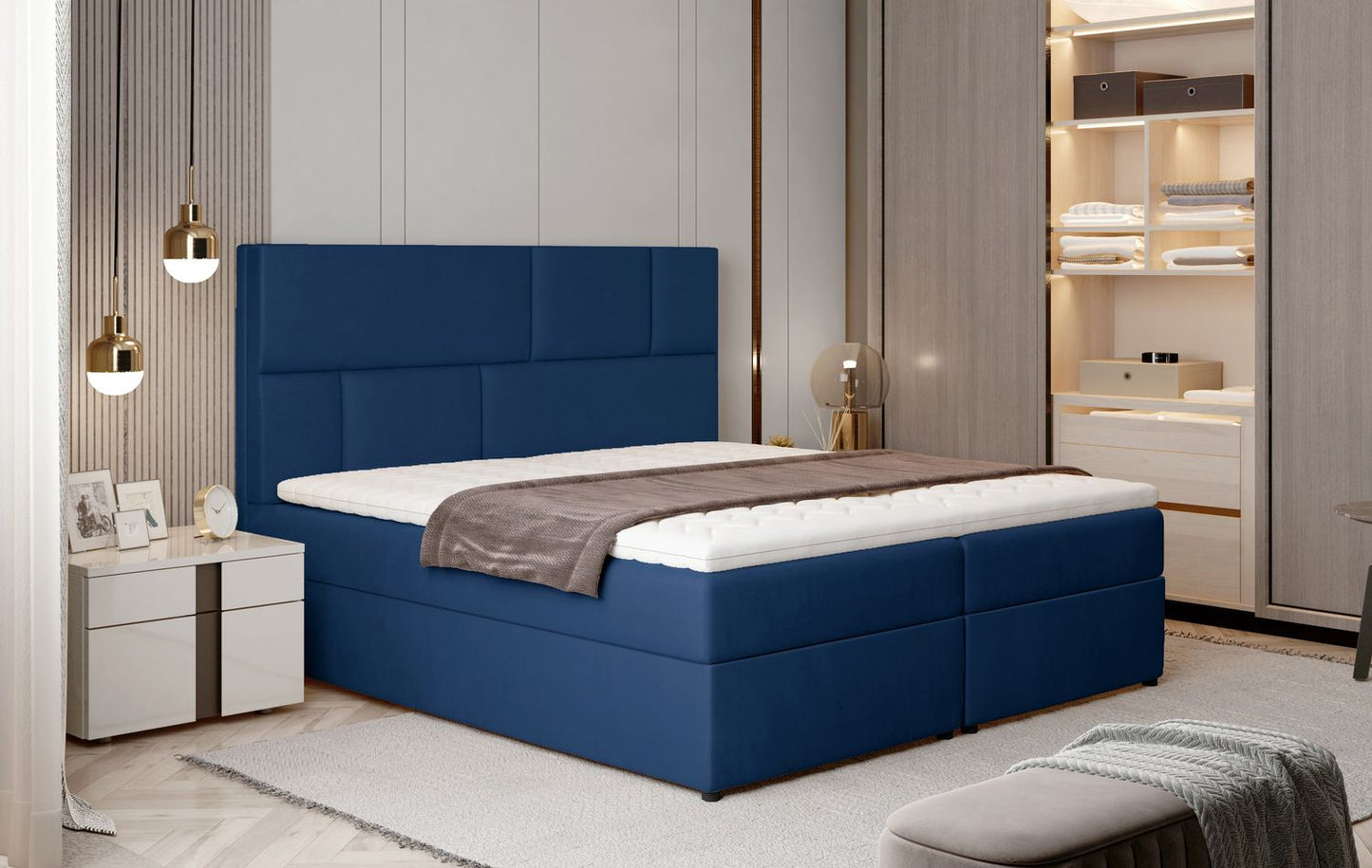 Continental Double Bed West Osaka | size: Length: 210cm, Width: 145cm, Height: 124cm | color: Blue | image: 1 | variant: 1012682