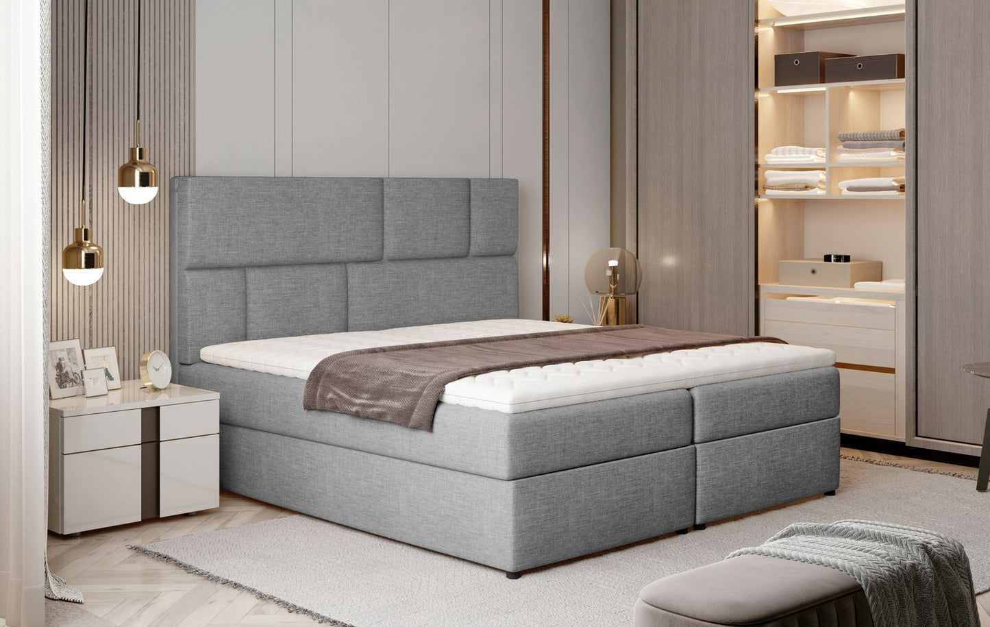Continental Double Bed West Osaka | size: Length: 210cm, Width: 145cm, Height: 124cm | color: Sawana | image: 1 | variant: 1012685