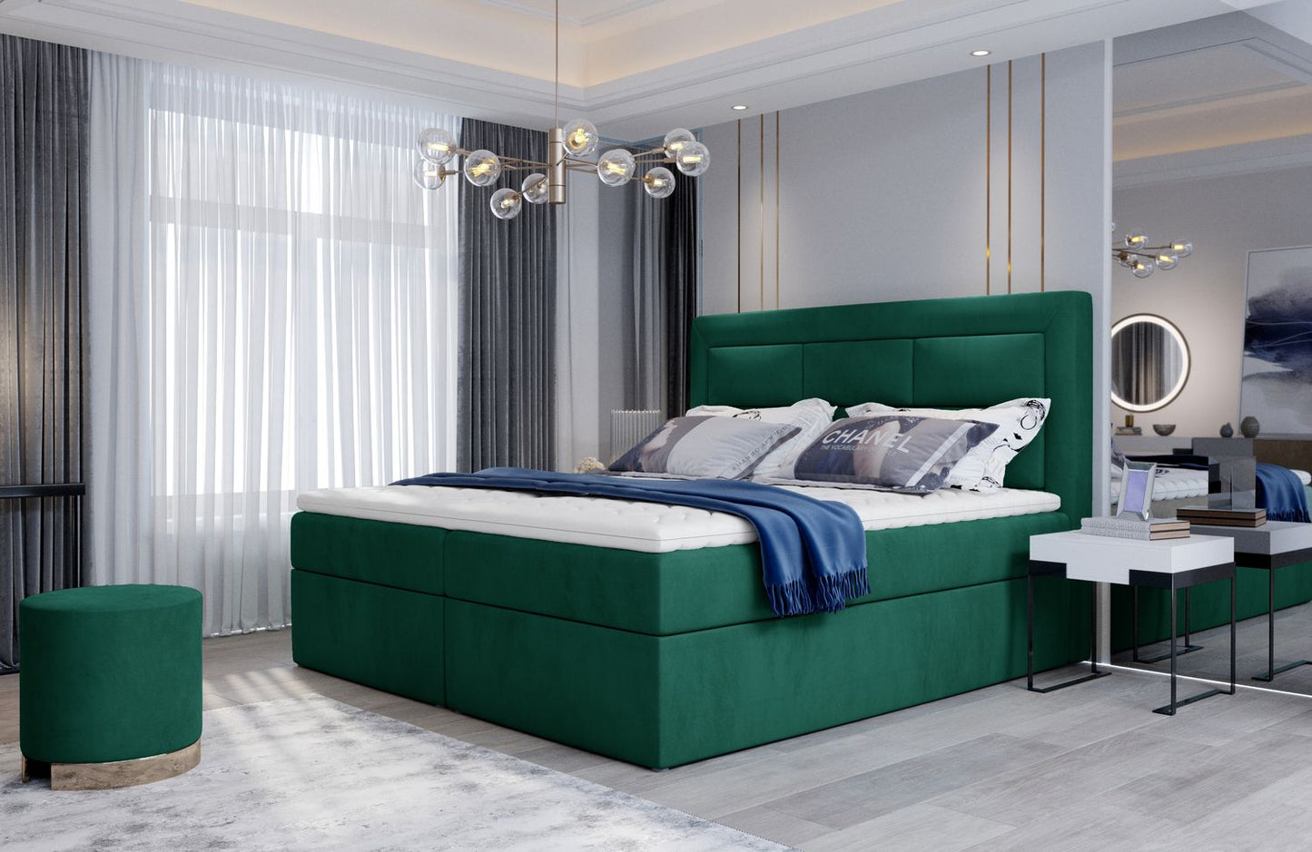 Continental Double Bed West Rouen | size: Length: 215cm, Width: 140cm, Height: 115cm | color: Green | image: 1 | variant: 1013489