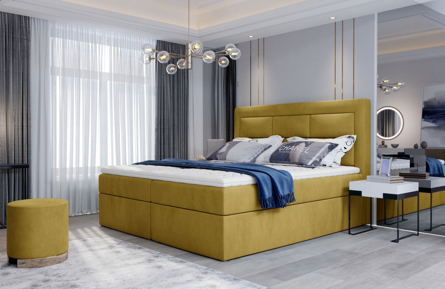 Continental Double Bed West Rouen | size: Length: 215cm, Width: 140cm, Height: 115cm | color: Yellow | image: 1 | variant: 1013492