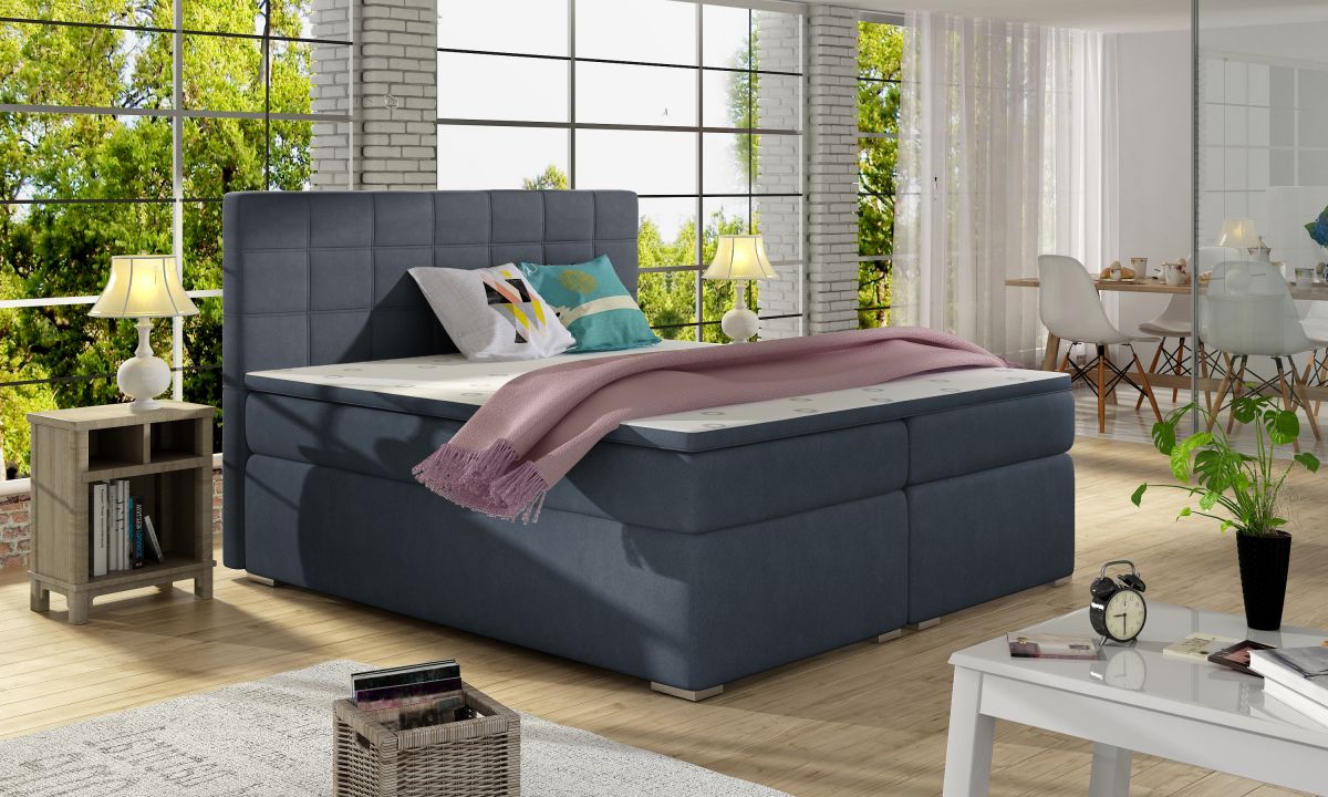 Continental Double Bed West Siauliai | size: Length: 205cm, Width: 140cm, Height: 126cm | color: Blue | image: 0 | variant: 1012016