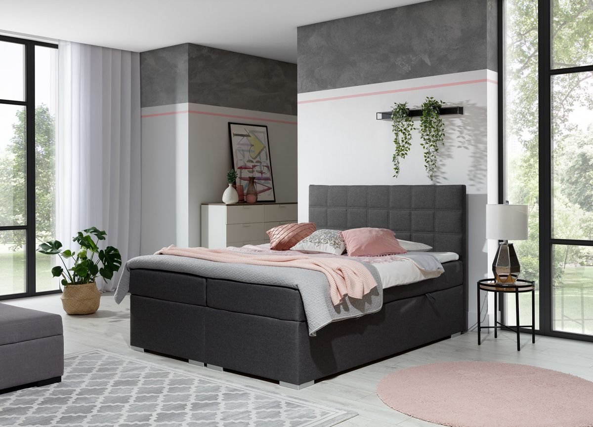 Continental Double Bed West Siauliai | size: Length: 205cm, Width: 140cm, Height: 126cm | color: Gray | image: 0 | variant: 1012008
