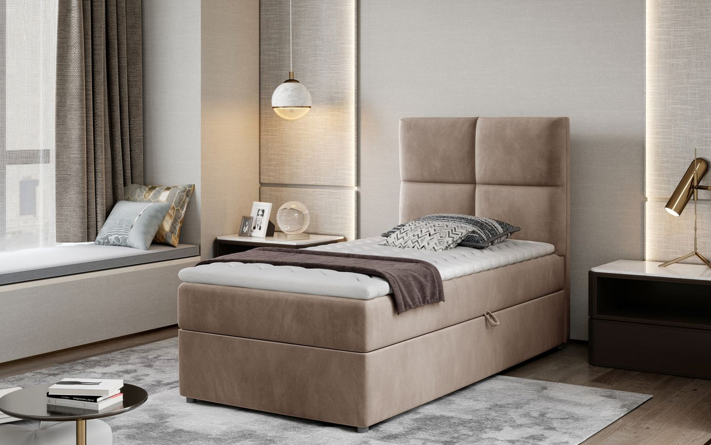 Continental Single Bed East Winterthur | size: Length: 210cm, Width: 90cm, Height: 108cm | color: Beige | image: 1 | variant: 1013615