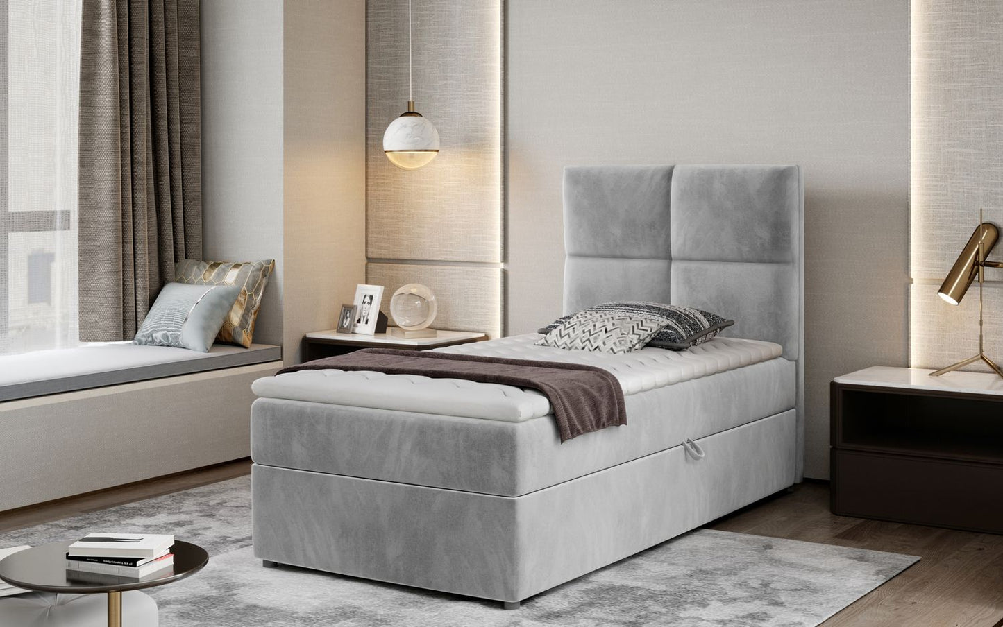 Continental Single Bed East Winterthur | size: Length: 210cm, Width: 90cm, Height: 108cm | color: Paros | image: 1 | variant: 1013622