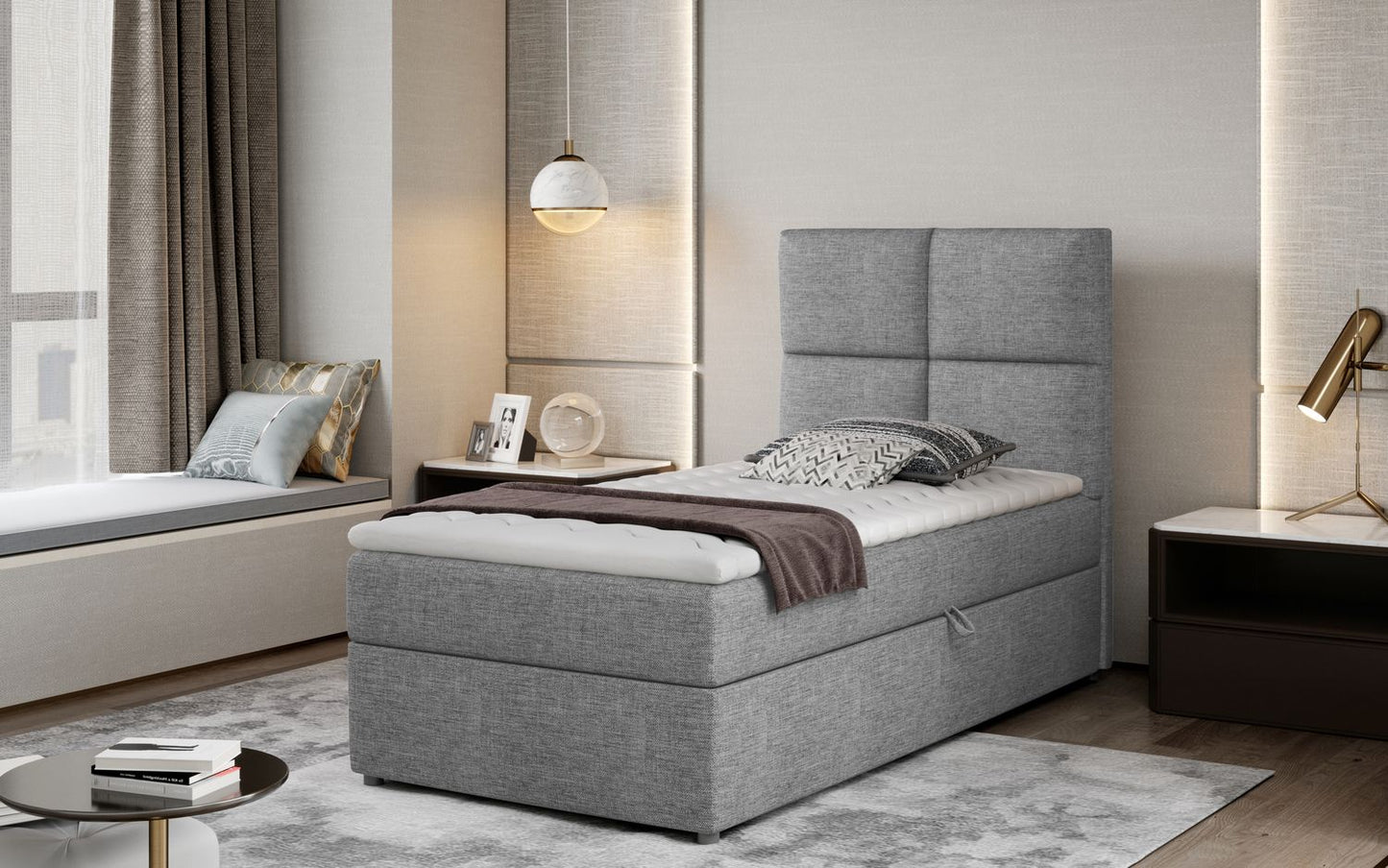 Continental Single Bed East Winterthur | size: Length: 210cm, Width: 90cm, Height: 108cm | color: Sawana | image: 1 | variant: 1013625
