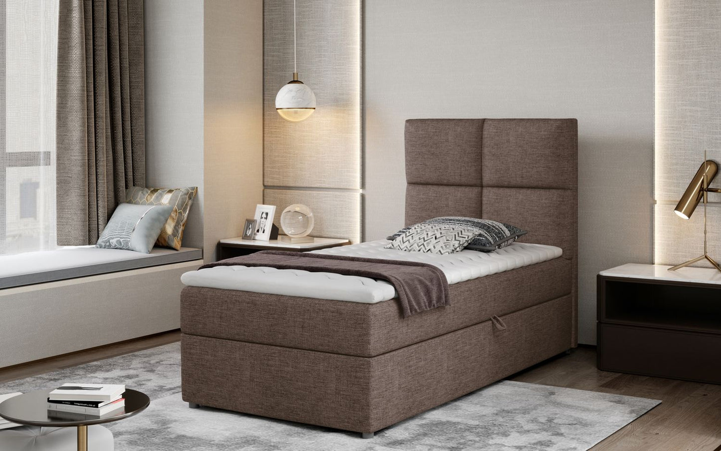 Continental Single Bed East Winterthur | size: Length: 210cm, Width: 90cm, Height: 108cm | color: Sawana | image: 1 | variant: 1013626