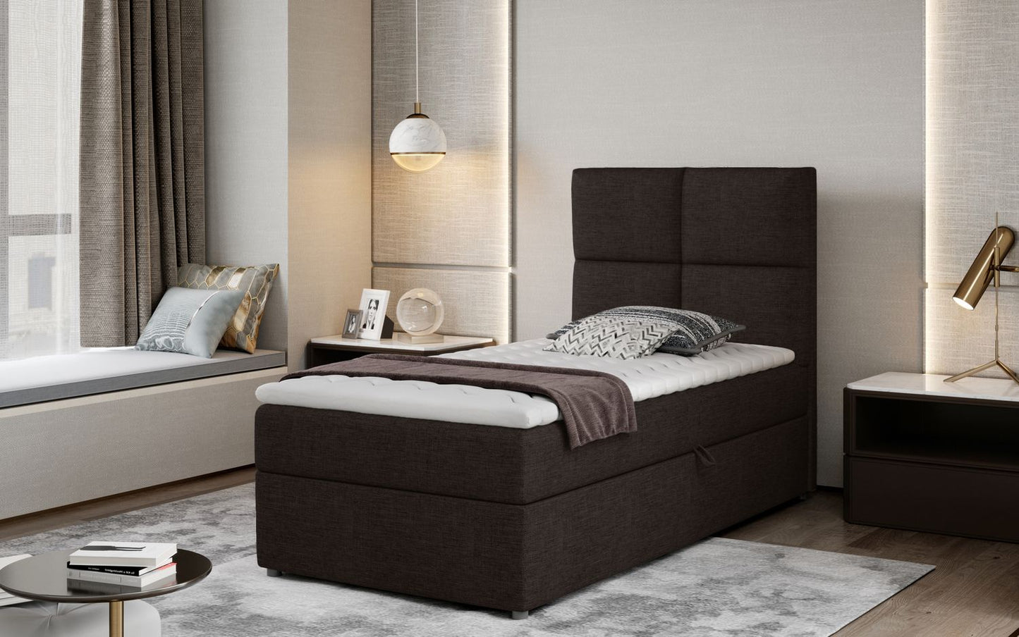 Continental Single Bed East Winterthur | size: Length: 210cm, Width: 90cm, Height: 108cm | color: Sawana | image: 1 | variant: 1013627