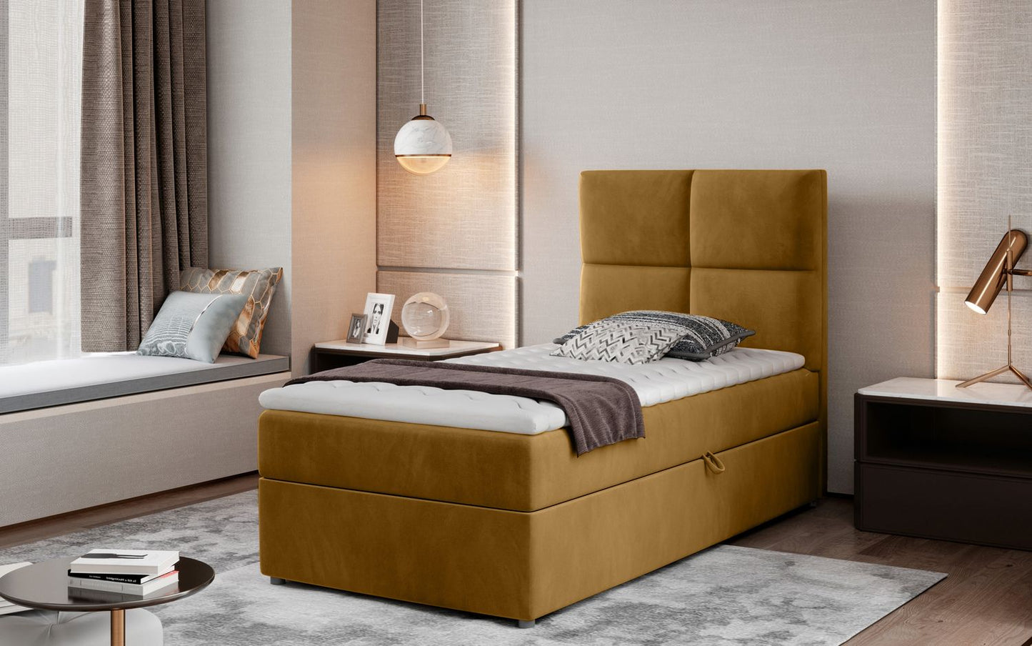 Continental Single Bed East Winterthur | size: Length: 210cm, Width: 90cm, Height: 108cm | color: Yellow | image: 1 | variant: 1013617