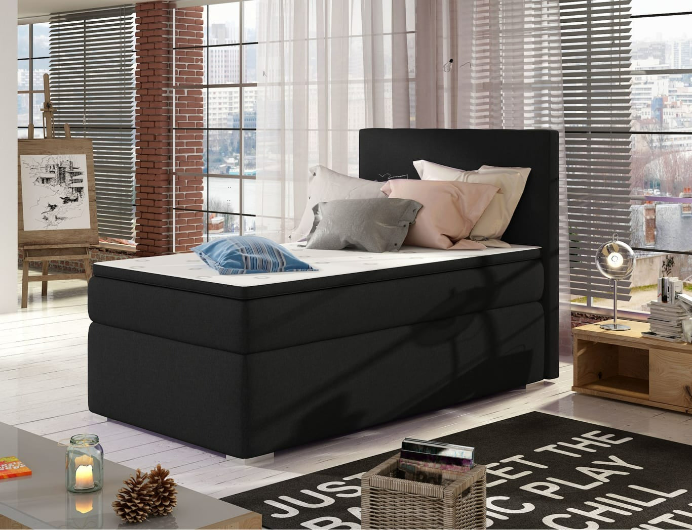 Continental Single Bed Rocco | size: Length: 205cm, Width: 90cm, Height: 126cm | color: Sawana | image: 0 | variant: 1010363