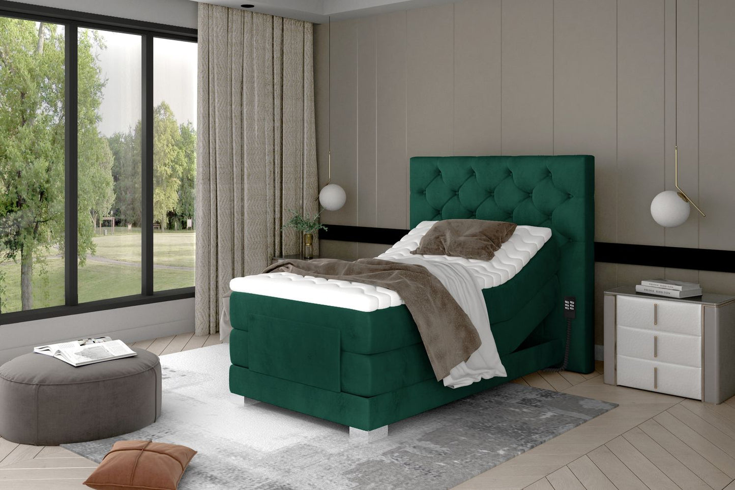 Continental Single Bed Sunderland | size: Length: 217cm, Width: 109cm, Height: 130cm | color: Green | image: 1 | variant: 1013605