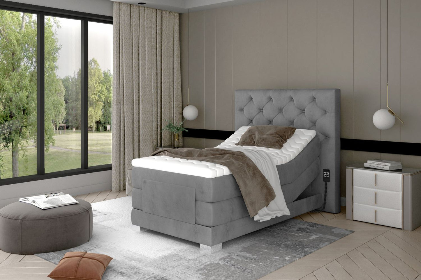 Continental Single Bed Sunderland | size: Length: 217cm, Width: 109cm, Height: 130cm | color: Monolith | image: 1 | variant: 1013608