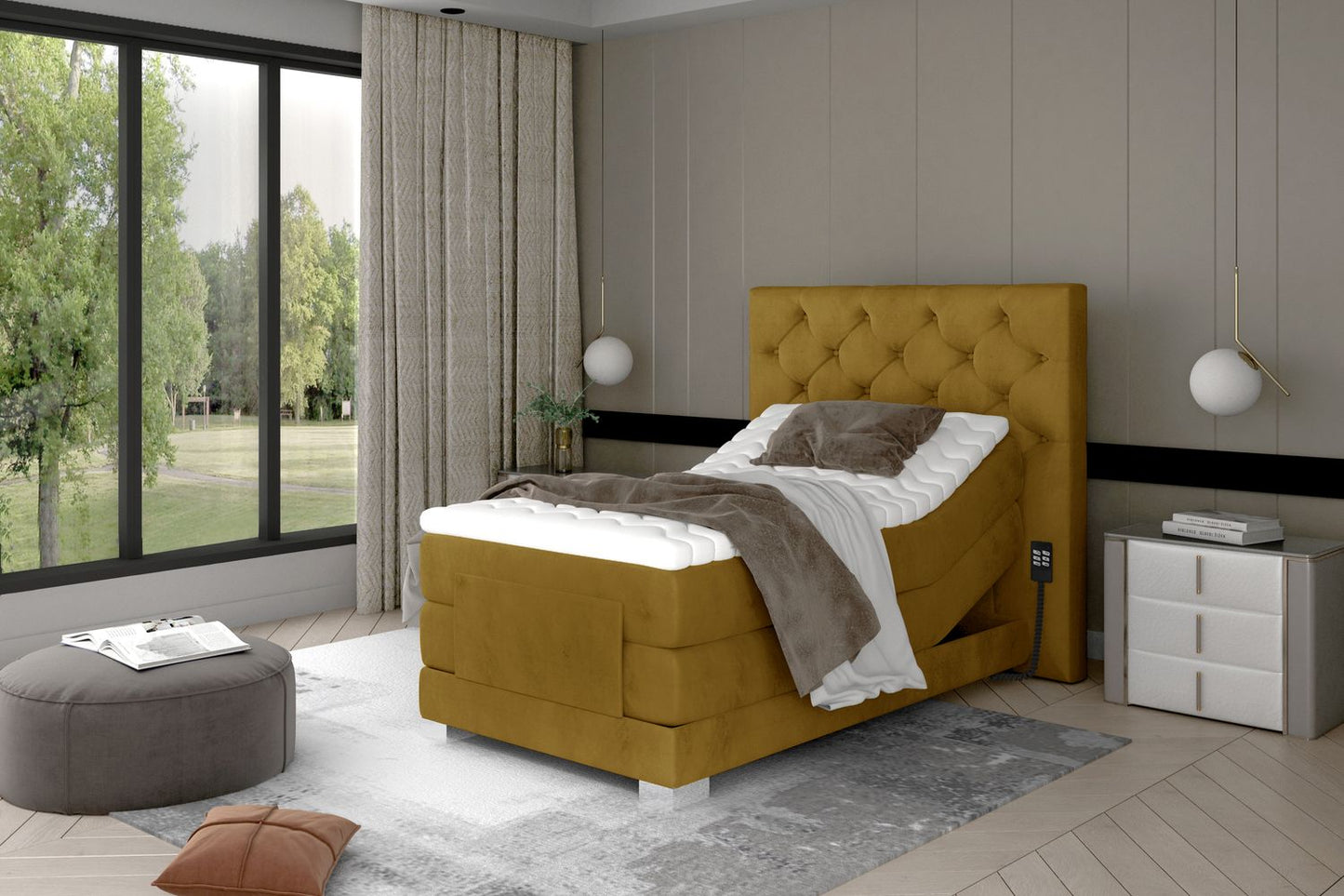Continental Single Bed Sunderland | size: Length: 217cm, Width: 109cm, Height: 130cm | color: Yellow | image: 1 | variant: 1013606