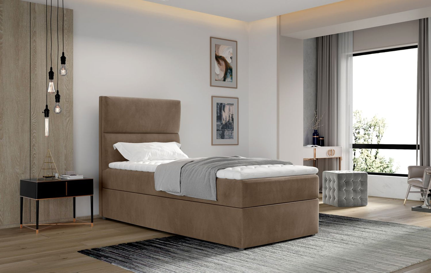 Continental Single Bed Taipei | size: Length: 210cm, Width: 90cm, Height: 108cm | color: Beige | image: 1 | variant: 1013552