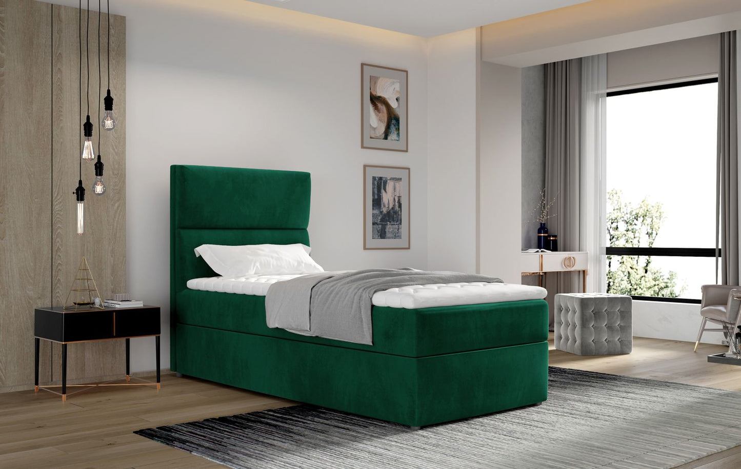 Continental Single Bed Taipei | size: Length: 210cm, Width: 90cm, Height: 108cm | color: Green | image: 1 | variant: 1013554