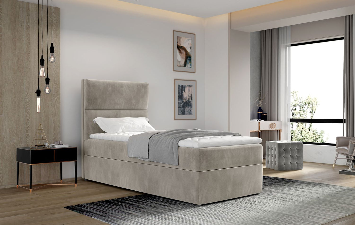 Continental Single Bed Taipei | size: Length: 210cm, Width: 90cm, Height: 108cm | color: Paros | image: 1 | variant: 1013557