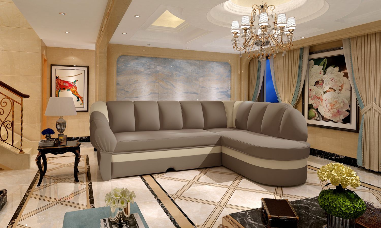 Corner Sleeper Sofa Benano 31 | size: Width: 250cm, Height: 85cm, Depth: 180cm | color: Soft | image: 1 | variant: 1014192