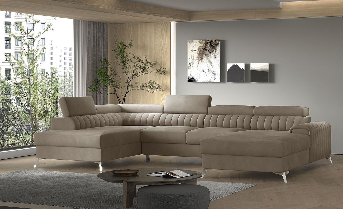 Corner Sleeper Sofa Beverley 10 | size: Width: 354cm, Height: 92cm, Depth: 202cm | color: Nube | image: 1 | variant: 1015673