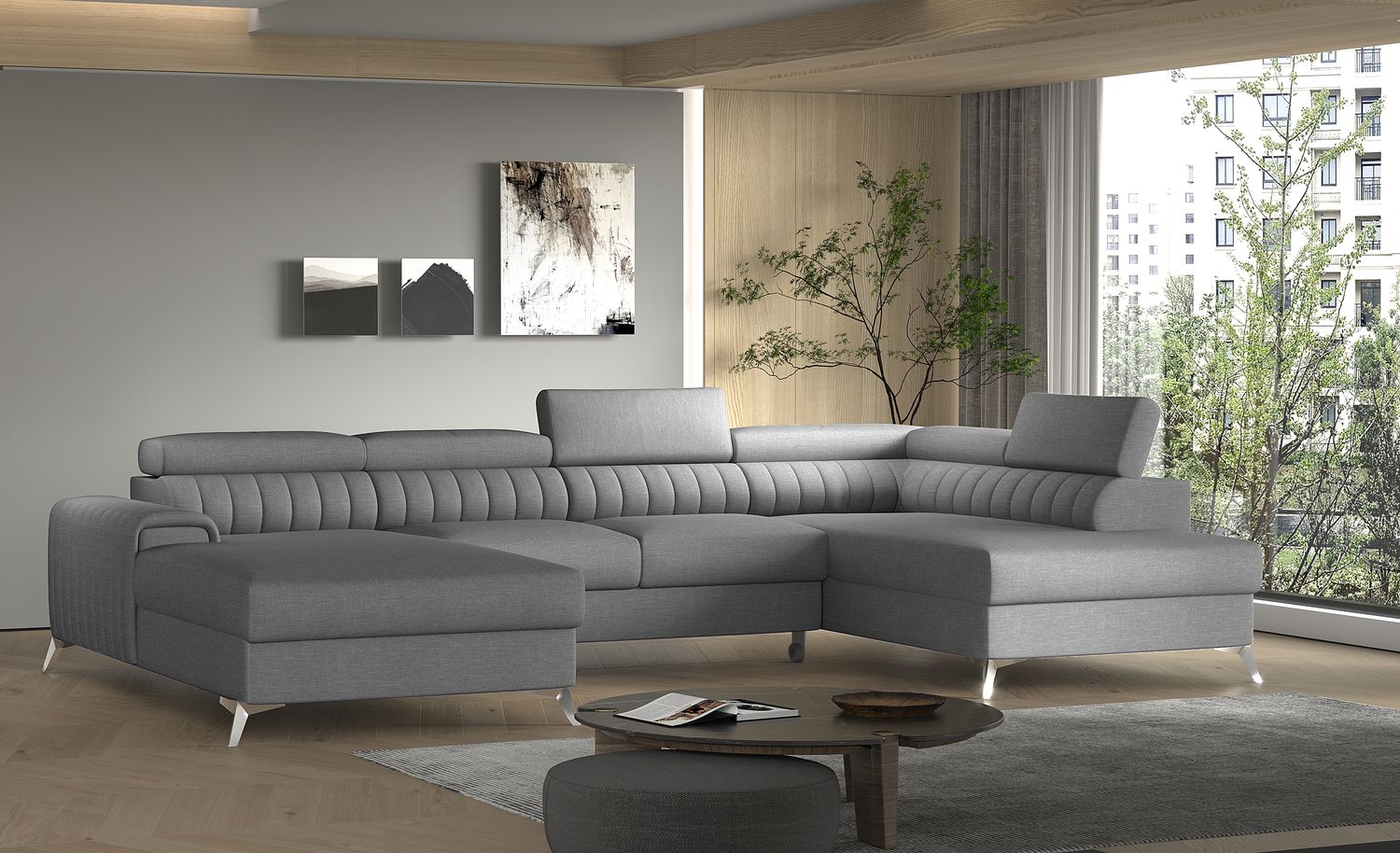 Corner Sleeper Sofa Beverley 19 | size: Width: 354cm, Height: 92cm, Depth: 202cm | color: Flores | image: 1 | variant: 1015682