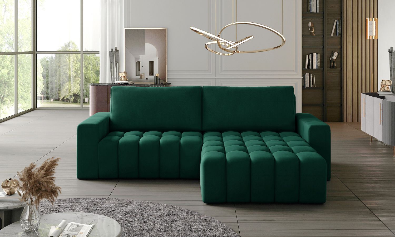 Corner Sleeper Sofa Bonett 19 | size: Width: 250cm, Height: 92cm, Depth: 175cm | color: Green | image: 1 | variant: 1014212