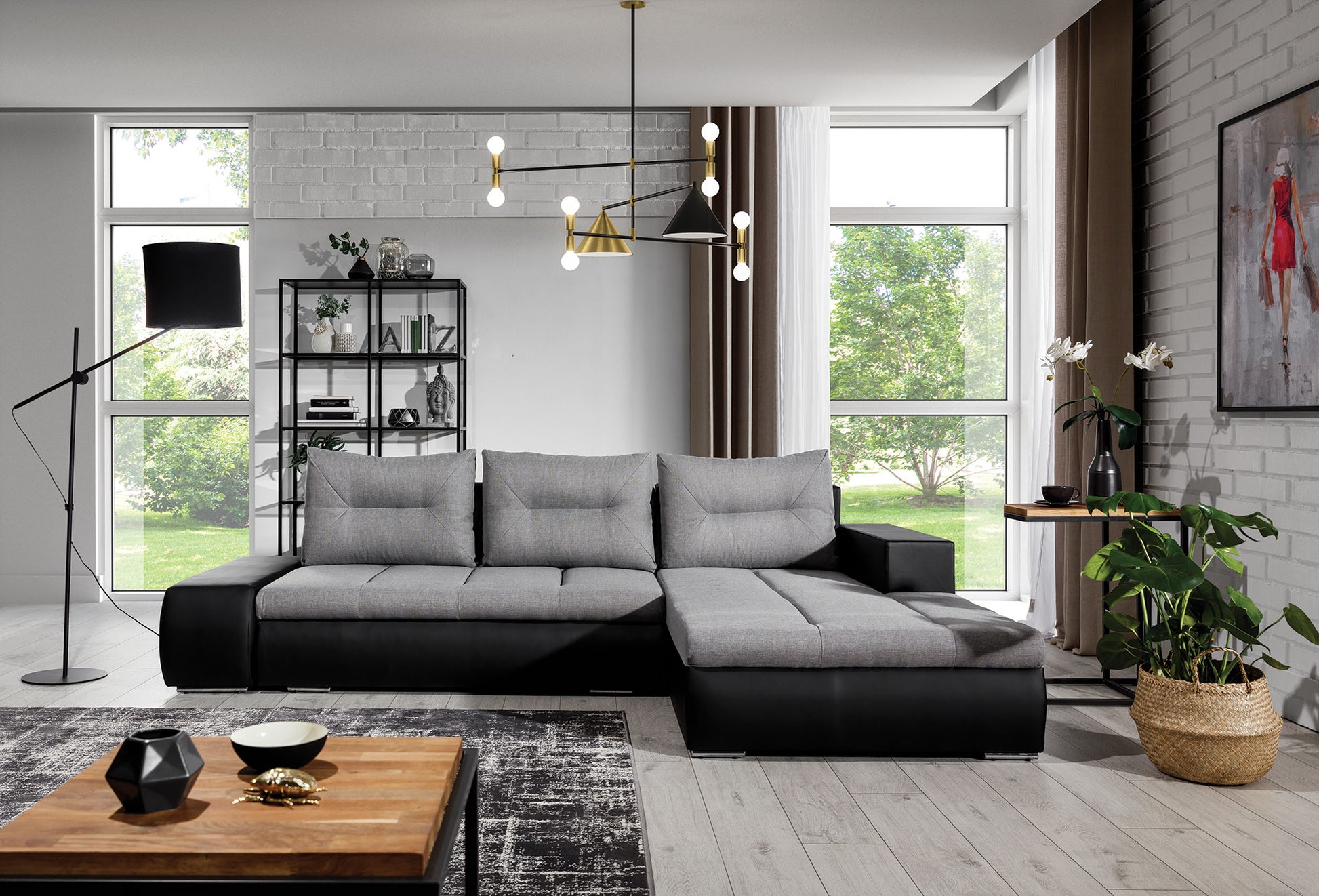 Corner Sleeper Sofa Braemar 3 | size: Width: 275cm, Height: 85cm, Depth: 180cm | color: Black/Grey | image: 1 | variant: 1014986