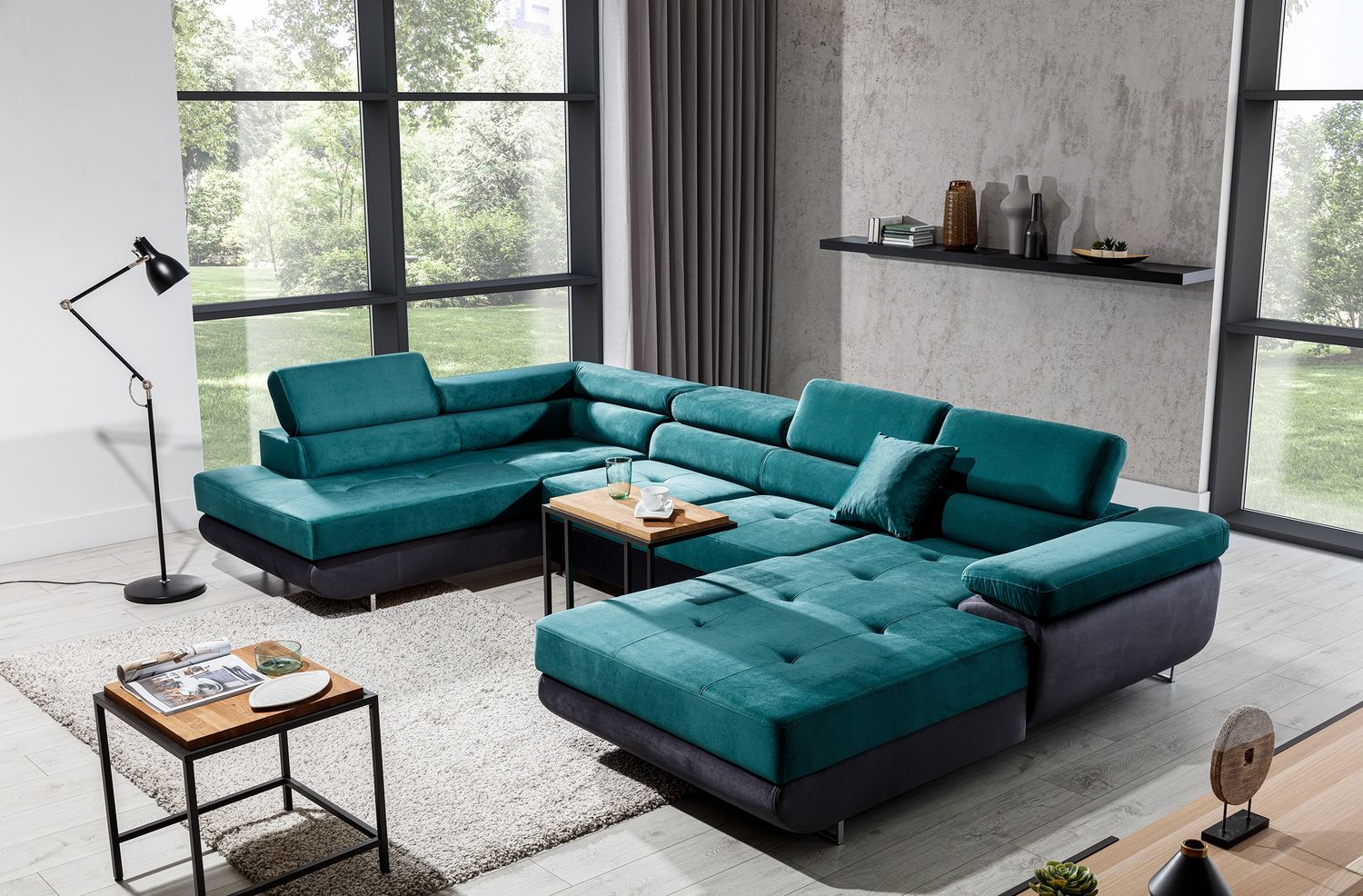 Corner Sleeper Sofa Carlisle 40 | size: Width: 345cm, Height: 90cm, Depth: 202cm | color: Monolith | image: 1 | variant: 1017354