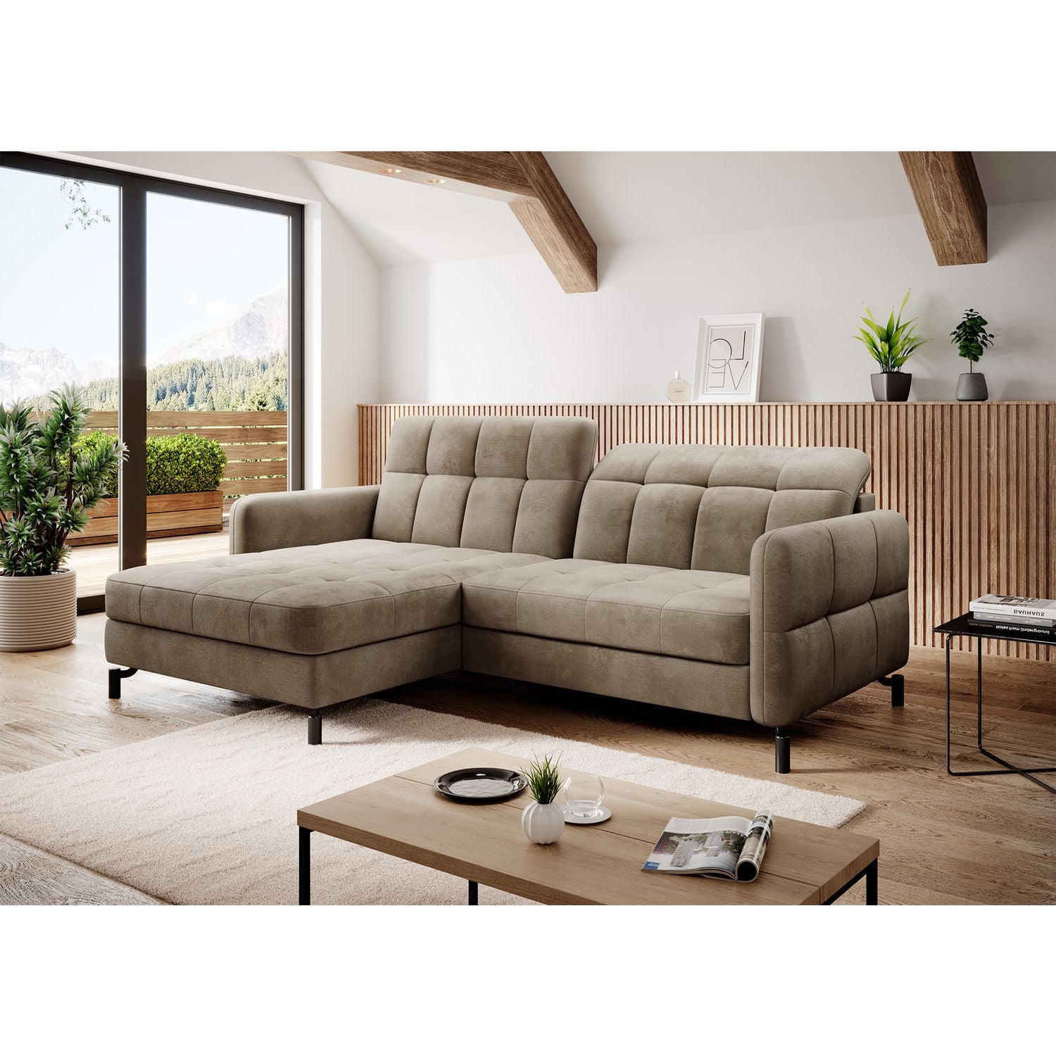 Corner Sleeper Sofa East Pittsburgh 21 | size: Width: 225cm, Height: 105cm, Depth: 160cm | color: Beige | image: 1 | variant: 1016944