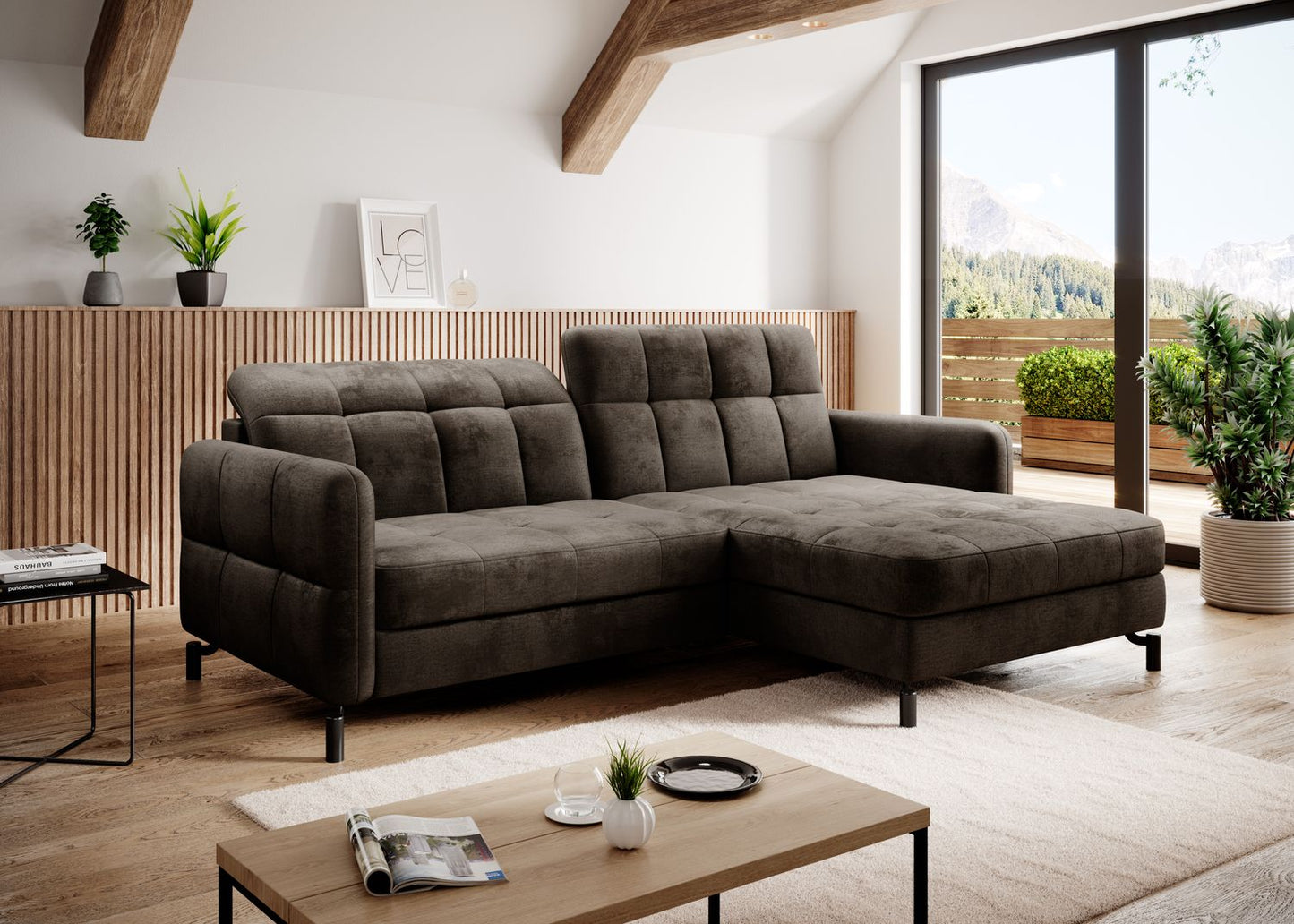 Corner Sleeper Sofa East Pittsburgh 84 | size: Width: 225cm, Height: 105cm, Depth: 160cm | color: Monolith | image: 1 | variant: 1017007