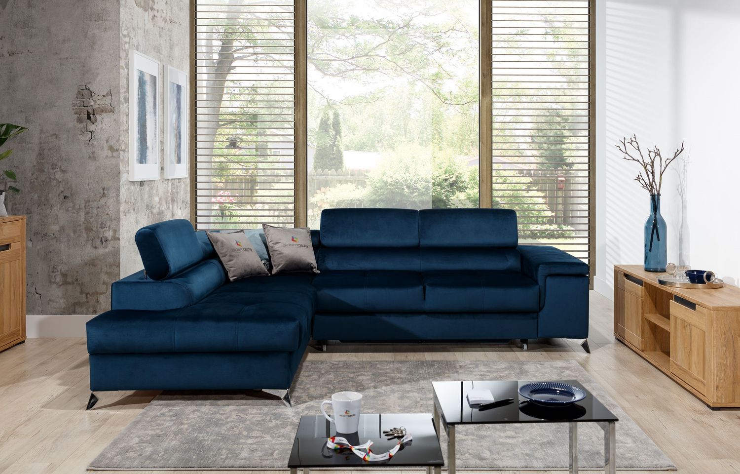 Corner Sleeper Sofa Eridano 38 | size: Width: 275cm, Height: 90cm, Depth: 202cm | color: Blue | image: 1 | variant: 1015541