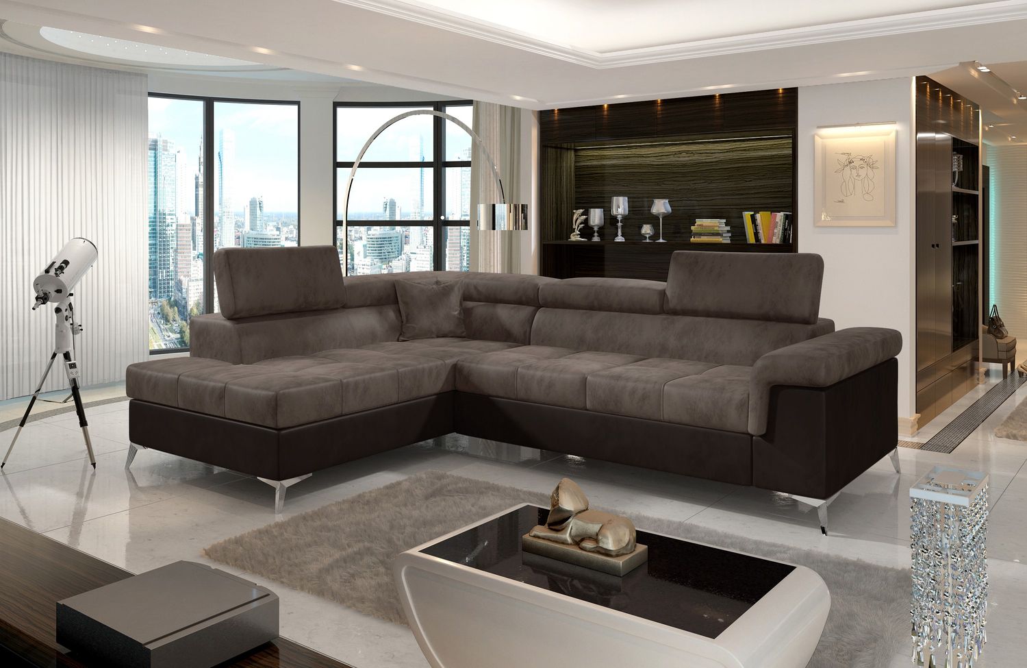 Corner Sleeper Sofa Eridano 48 | size: Width: 275cm, Height: 90cm, Depth: 202cm | color: Monolith | image: 1 | variant: 1015551