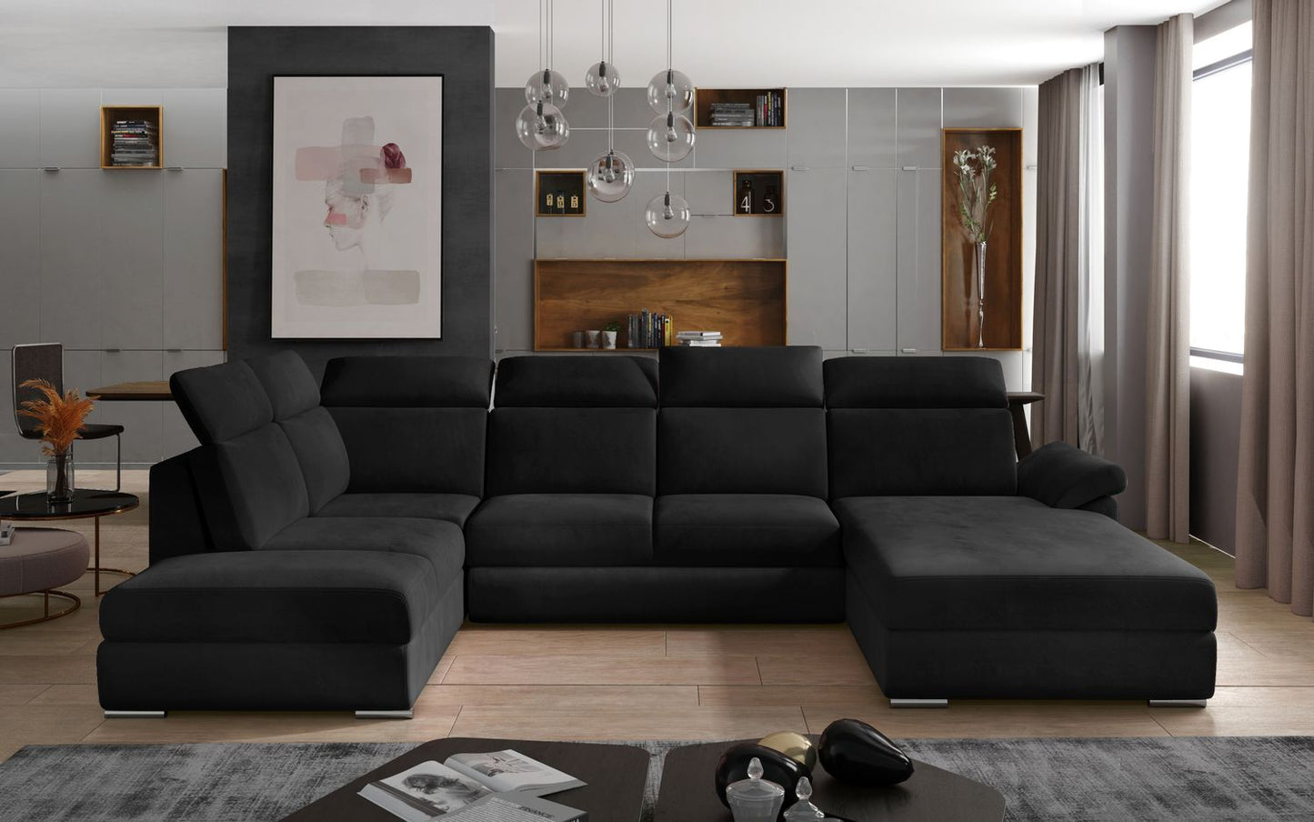 Corner Sleeper Sofa Evanell 42 | size: Width: 336cm, Height: 102cm, Depth: 216cm | color: Mat/Velvet | image: 1 | variant: 1015649