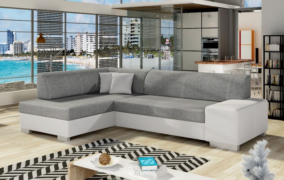 Corner Sleeper Sofa Fabio | size: Width: 268cm, Height: 73cm, Depth: 167cm | color: White/Grey | image: 0 | variant: 1001140