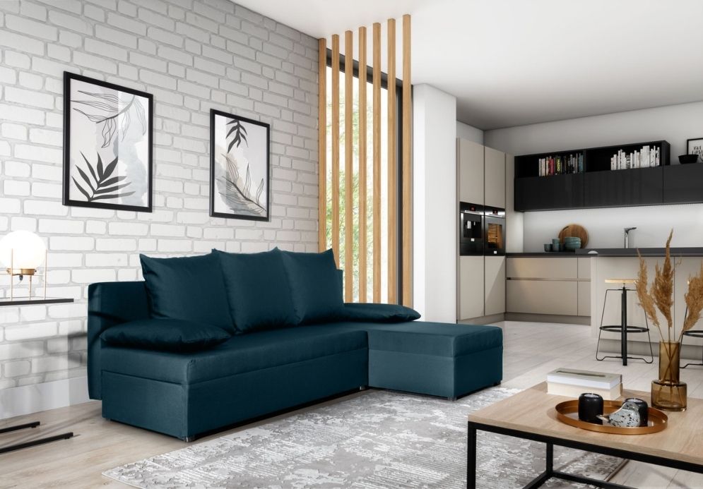 Corner Sleeper Sofa Gino | size: Width: 206cm, Height: 90cm, Depth: 146cm | color: Blue | image: 0 | variant: 1001162