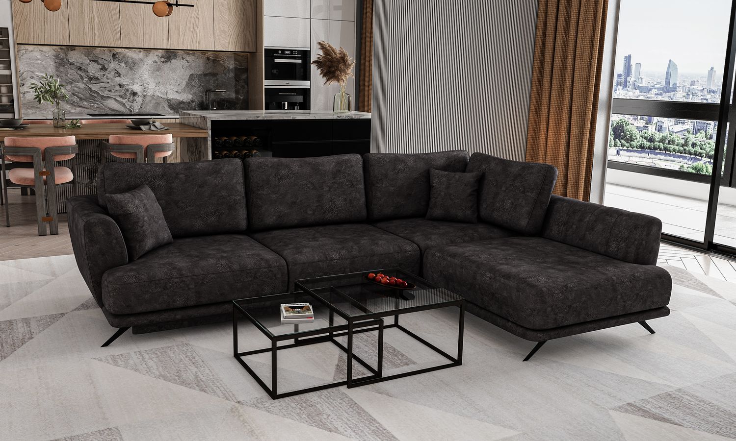 Corner Sleeper Sofa Larde 53 | size: Width: 276cm, Height: 90cm, Depth: 191cm | color: Leve | image: 1 | variant: 1014868