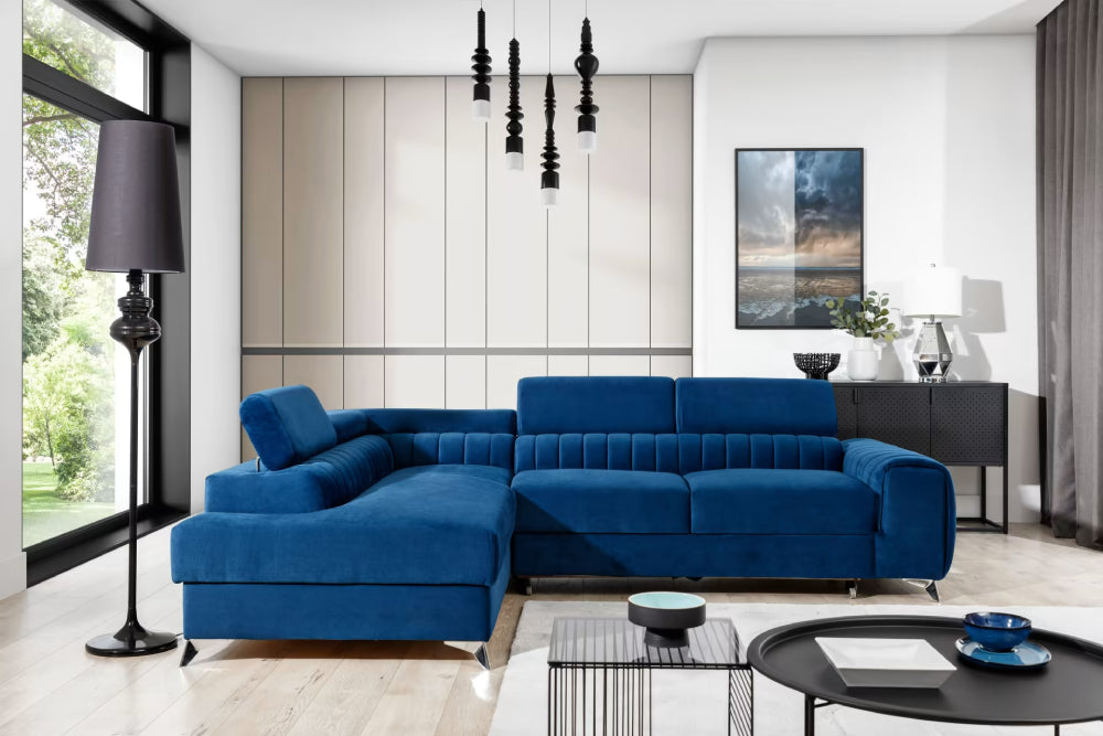Corner Sleeper Sofa Laurence 2 | size: Width: 275cm, Height: 98cm, Depth: 205cm | color: Blue | image: 0 | variant: 1012664